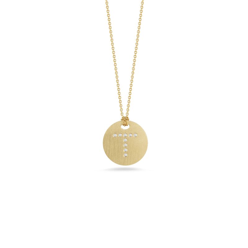 18K Yellow Gold Tiny Treasures Diamond Initial "T" Satin Disc Necklace