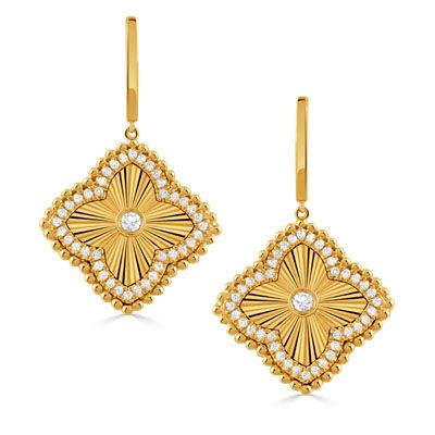 18K Yellow Gold .36Ct Diamond Helios Hanging Earrings