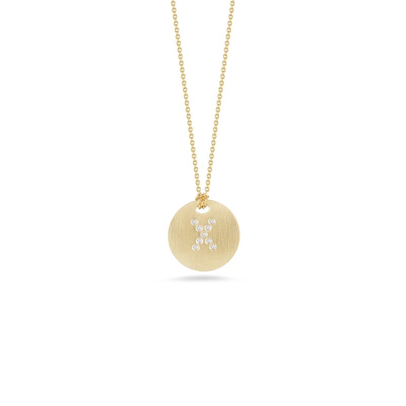 18K Yellow Gold Tiny Treasures Diamond Initial "X" Satin Disc Necklace