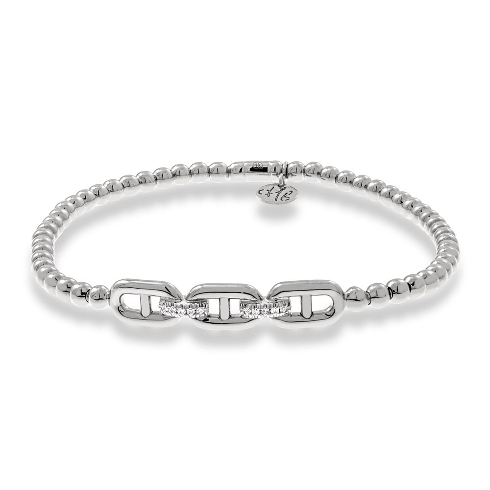 18K White Gold 3 Buckle Stretch Bracelet with Diamond Accents
