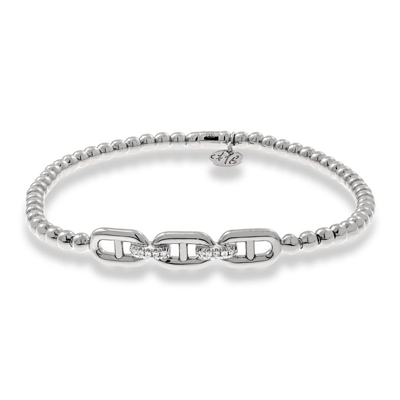 18K White Gold 3 Buckle Stretch Bracelet with Diamond Accents