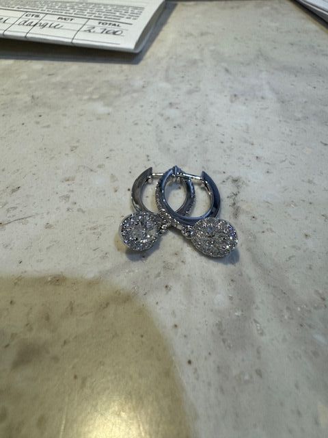 18K White Gold .77Ct Oval H SI W/Diamond Halo Drop Earring