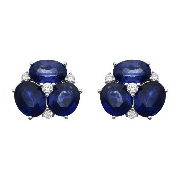 18K White Gold 16.80 Sapphire with 0.51Ct Round Diamond Earrings