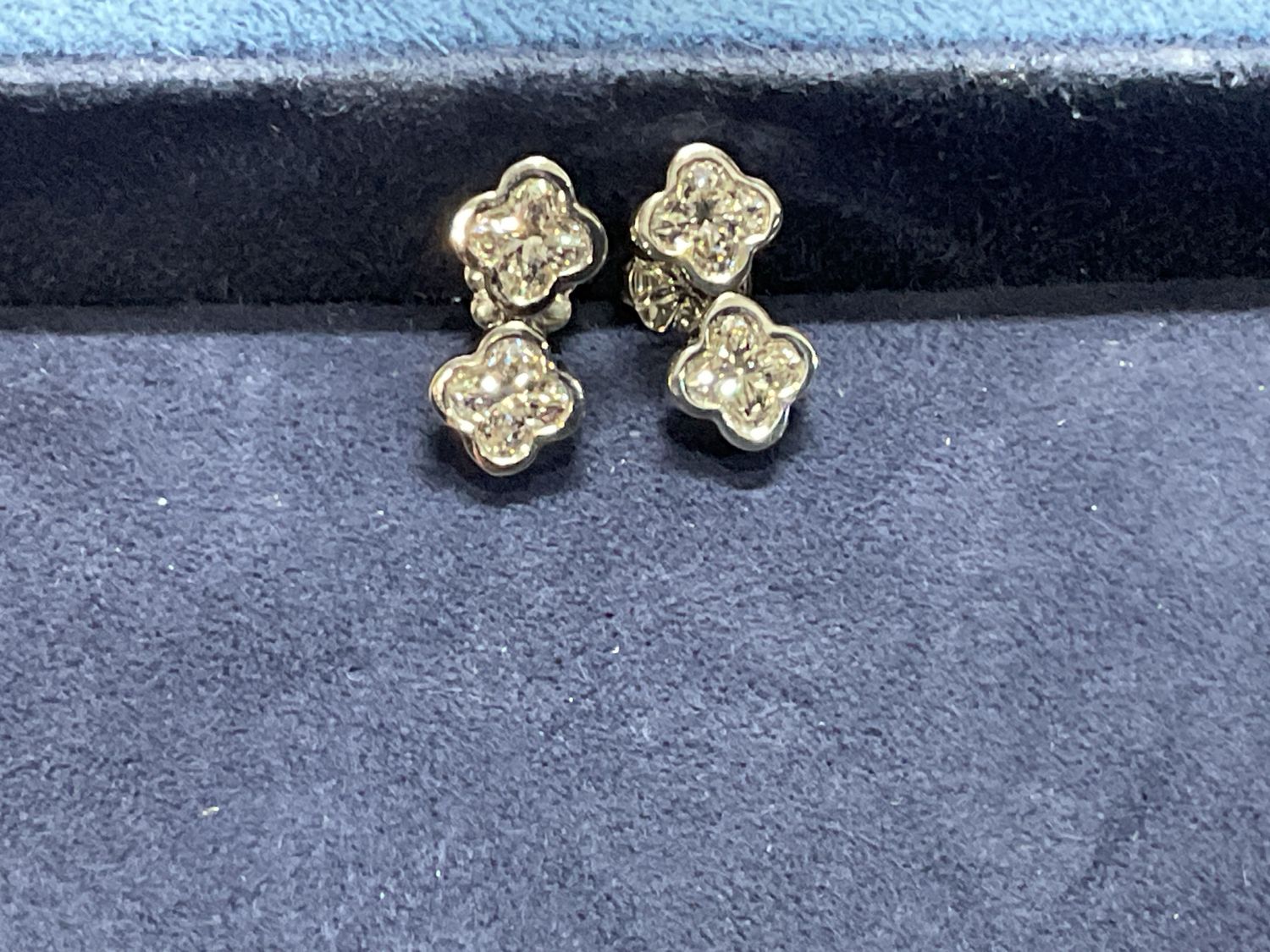 14K White Gold 2 Station Diamond Double Stud Earrings