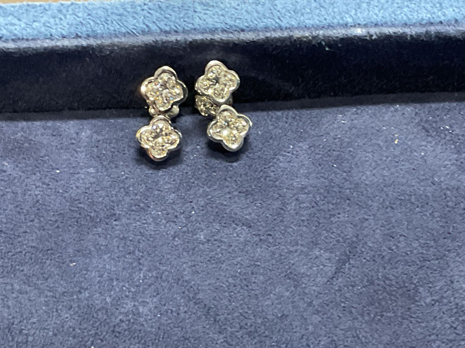 14K White Gold 2 Station Diamond Double Stud Earrings