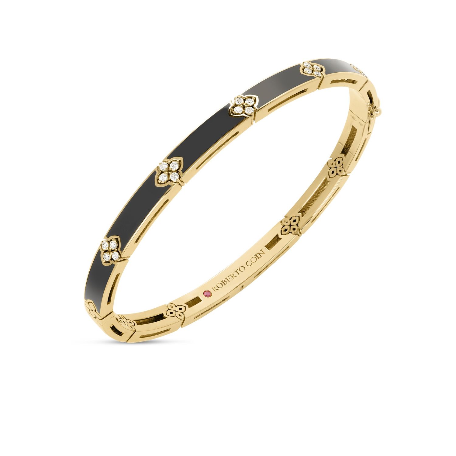 18K Yellow Gold Love In Verona Diamond And Black Enamel Bangle