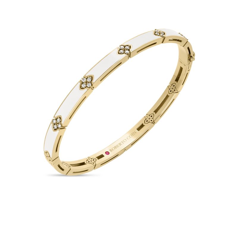 18K Yellow Gold Love In Verona Diamond And White Enamel Bangle