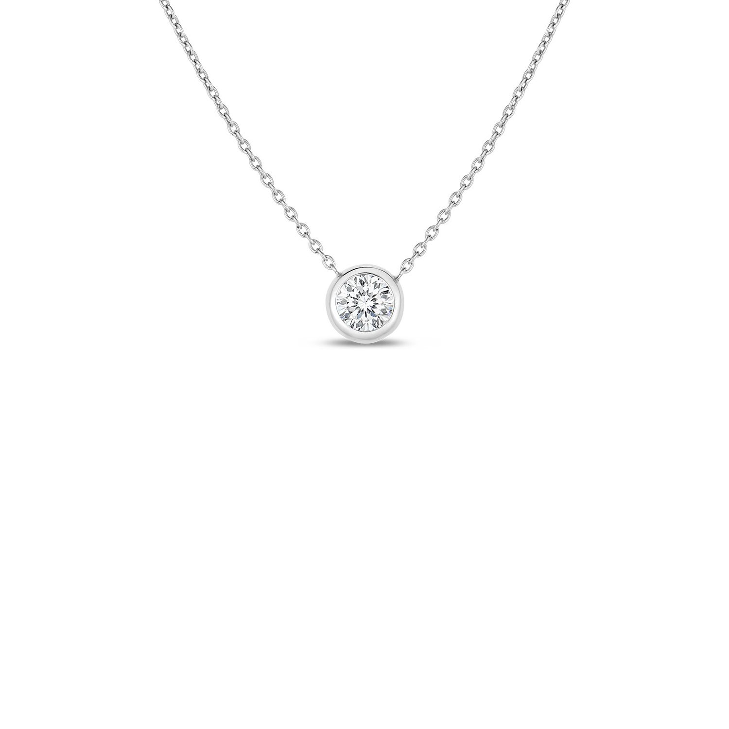 18K White Gold Diamonds By The Inch Bezel Set Solitaire Necklace