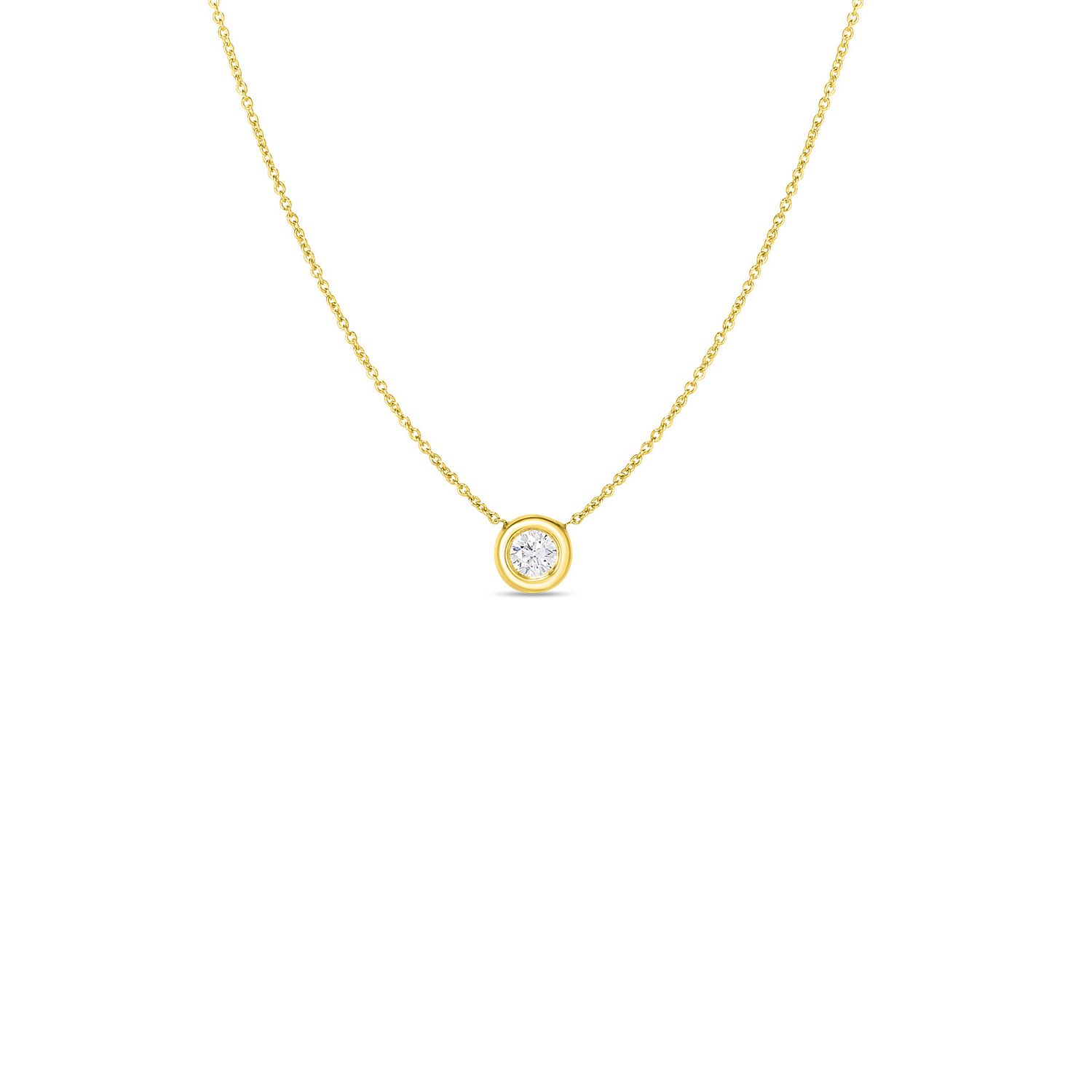 18K Yellow Gold Diamonds By The Inch Bezel Set Solitaire Necklace