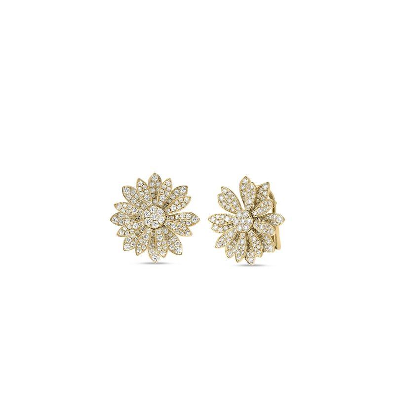 18K Yellow Gold Margherita Pave Diamond Flower Earrings