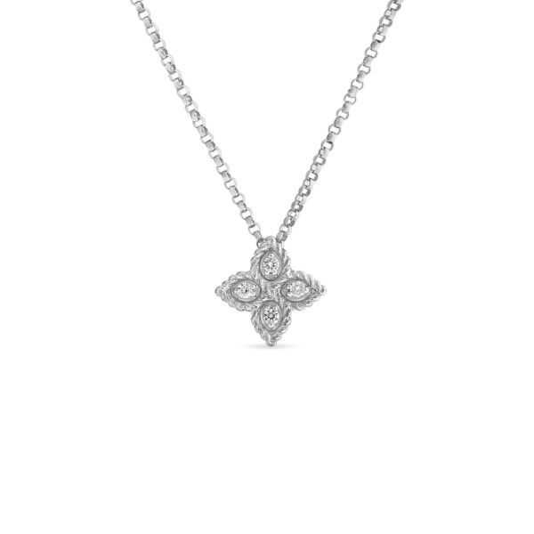 18K White Gold Princess Flower Small Diamond Necklace
