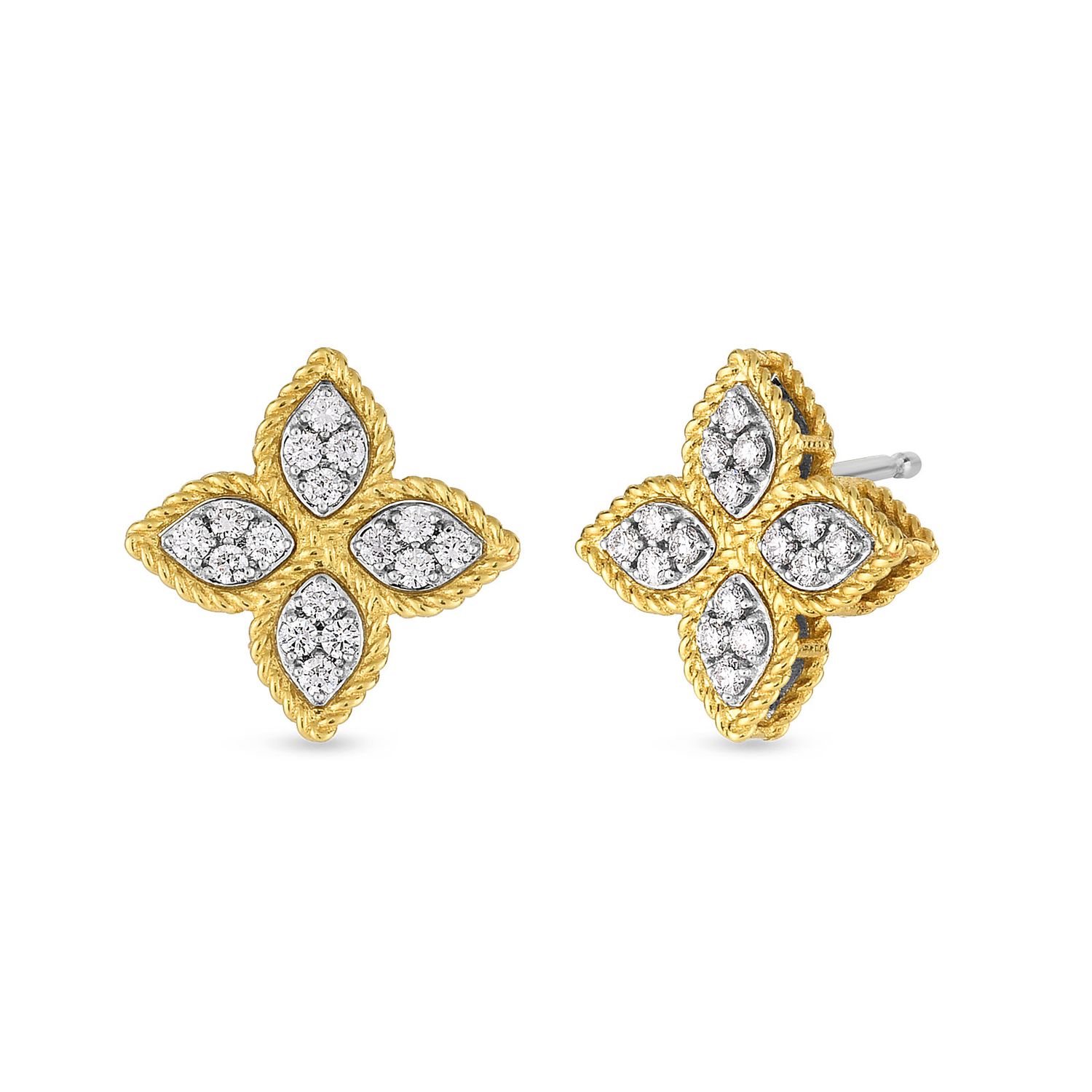 18K Yellow Gold Princess Flower Medium Diamond Stud Earrings