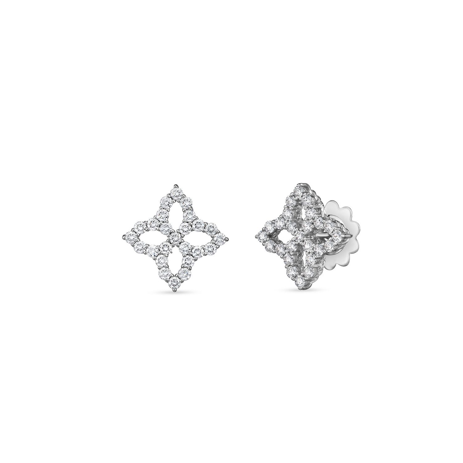 18K White Gold Diamond Princess Flower Studs