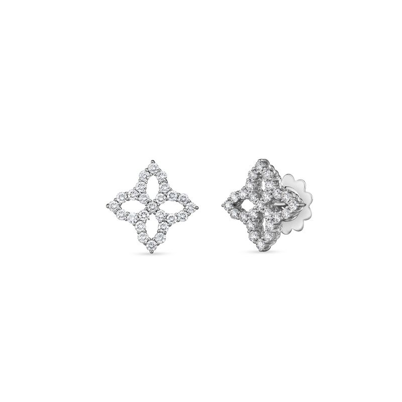 18K White Gold Diamond Princess Flower Studs