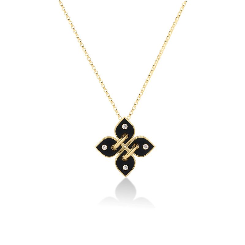 18K Yellow Gold Love in Verona Diamond and Black Enamel Pendant