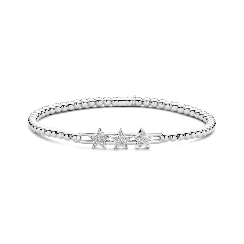 18K White Gold Diamond Pave Three Star Sliding Stretch Bracelet