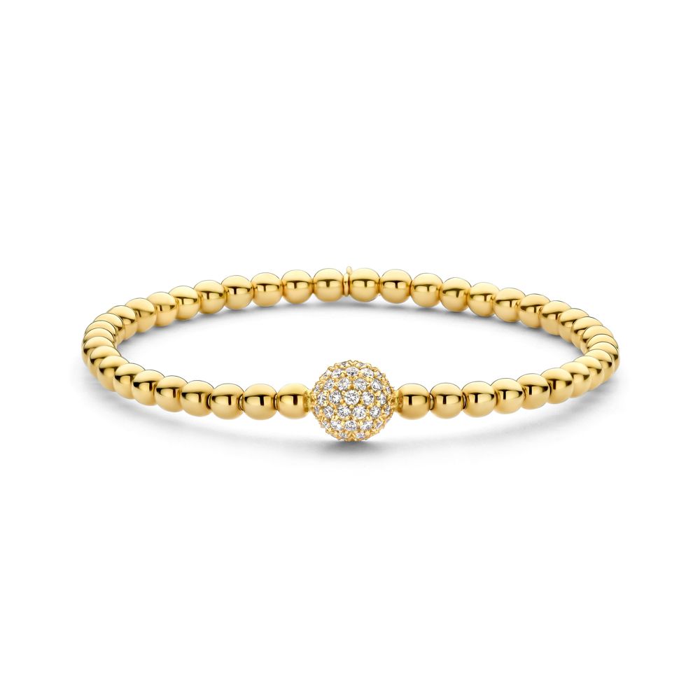 18K Yellow Gold .74CT Pave Diamond Ball Stretch Bracelet
