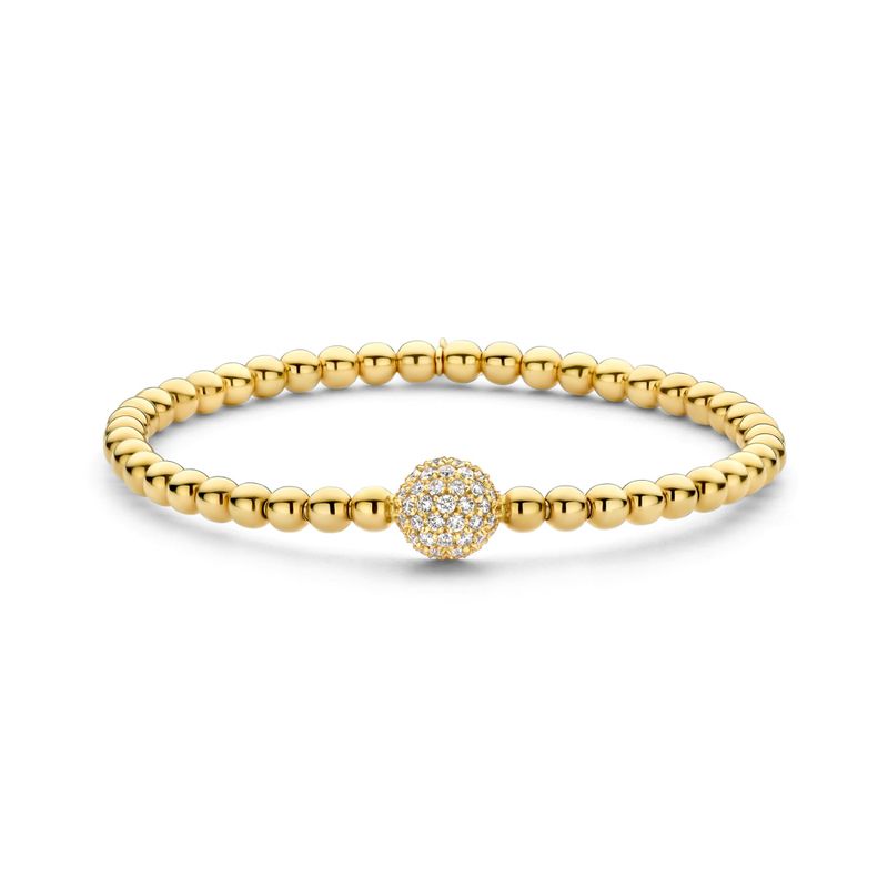 18K Yellow Gold .74CT Pave Diamond Ball Stretch Bracelet