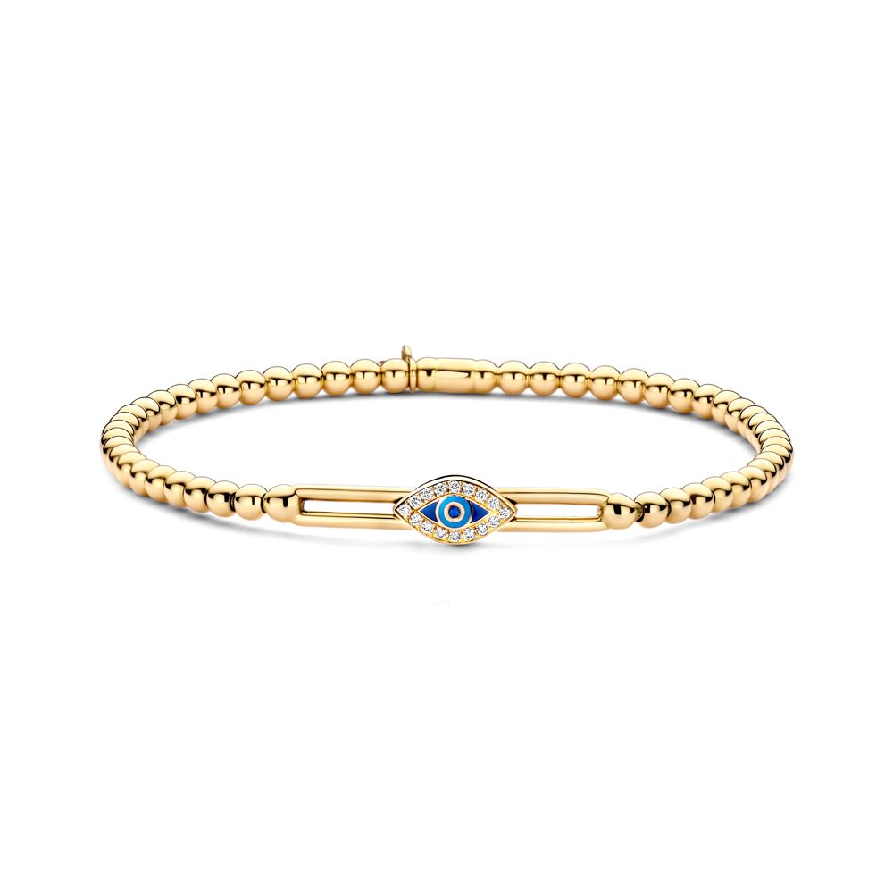 18K Yellow Gold Diamond and Sapphire Evil Eye Stretch Bracelet
