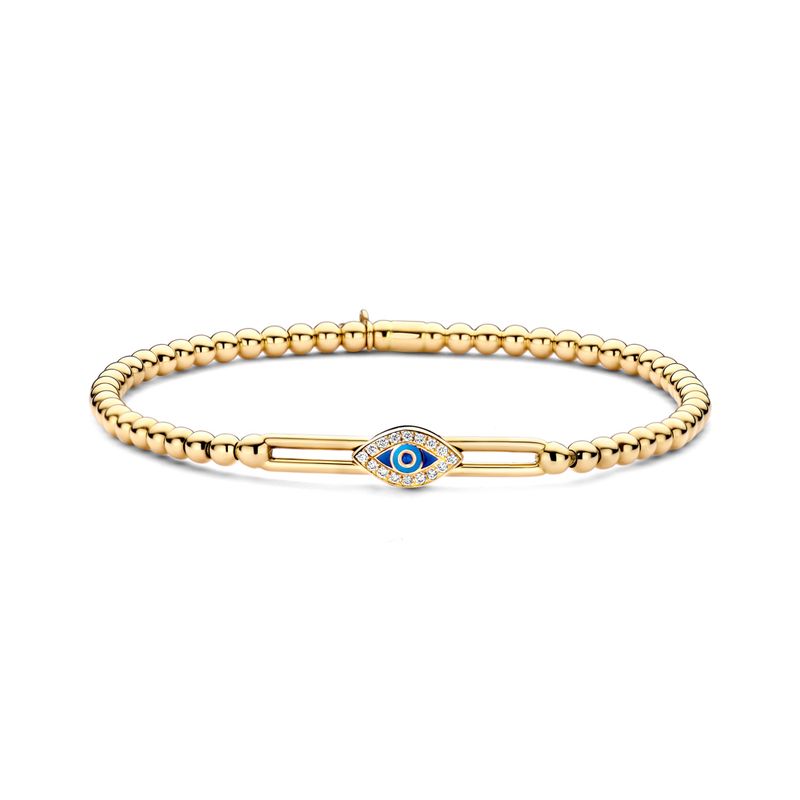 18K Yellow Gold Diamond and Sapphire Evil Eye Stretch Bracelet