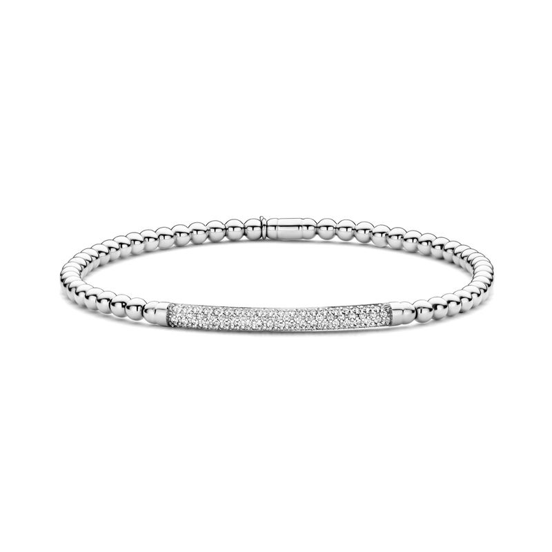 18K White Gold Diamond Pave Bar Stretch Bracelet