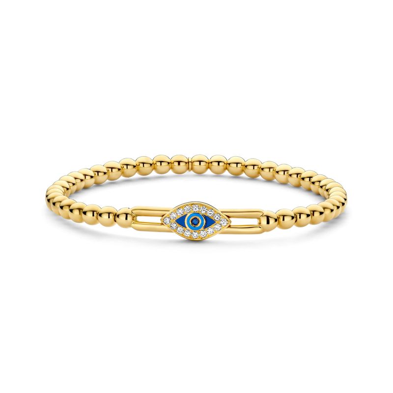 18K Yellow Gold Diamond/Sapphire Evil Eye Stretch Bracelet