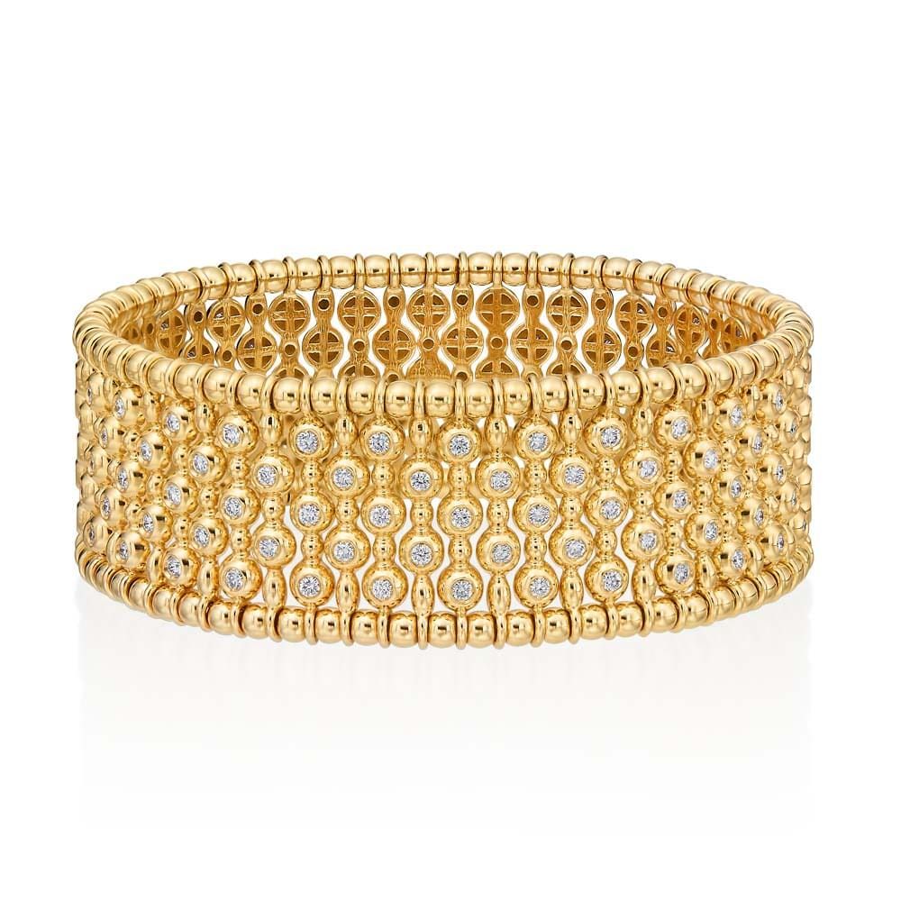 18K Yellow Gold Diamond Wide Stretch Bracelet