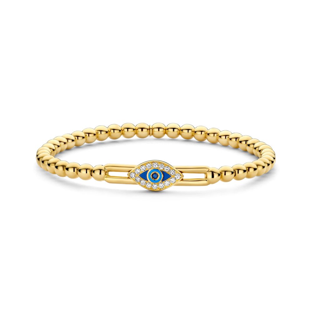 18K Yellow Gold Diamond/Sapphire Evil Eye Stretch Bracelet