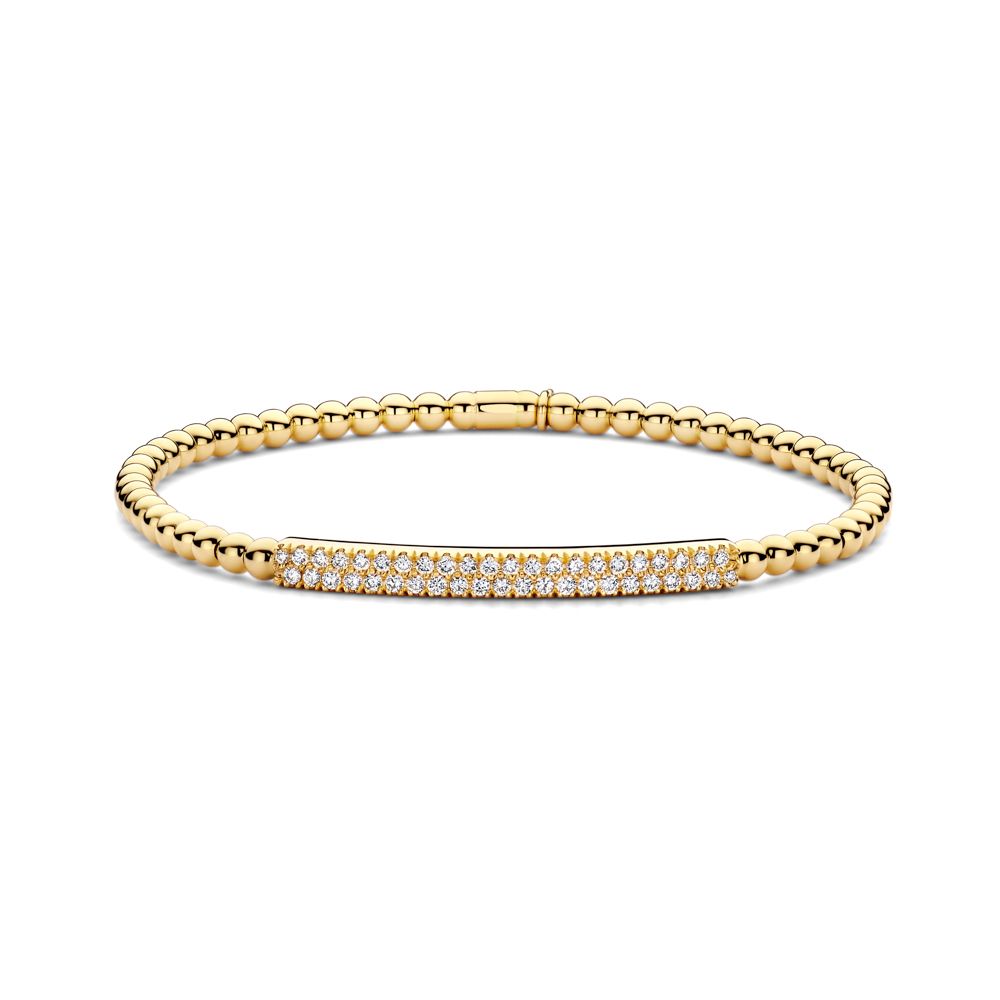 18K Yellow Gold Diamond Pave Bar Stretch Bracelet
