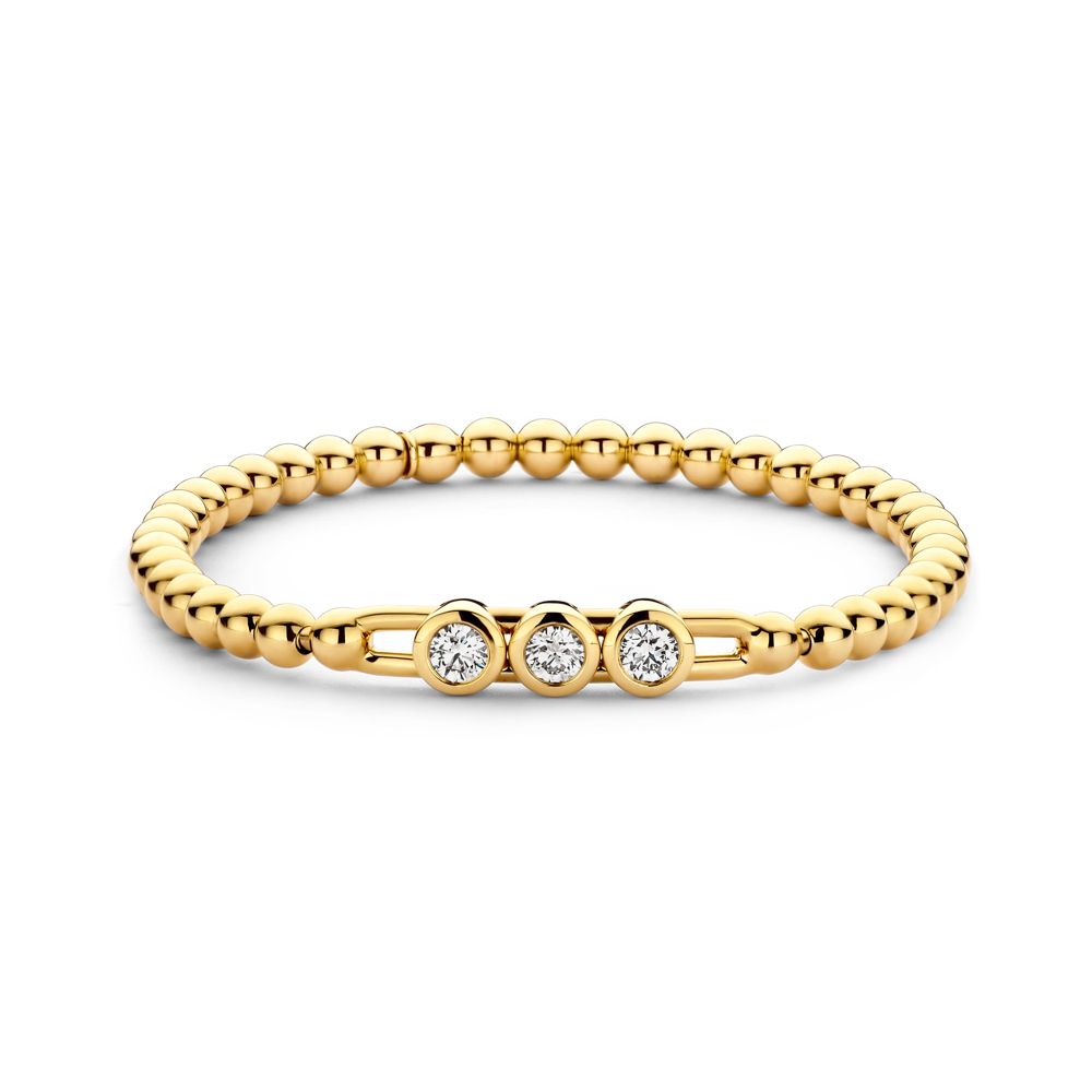 18K Yellow Gold 3 Movable Diamonds in Bar Stretch Bracelet