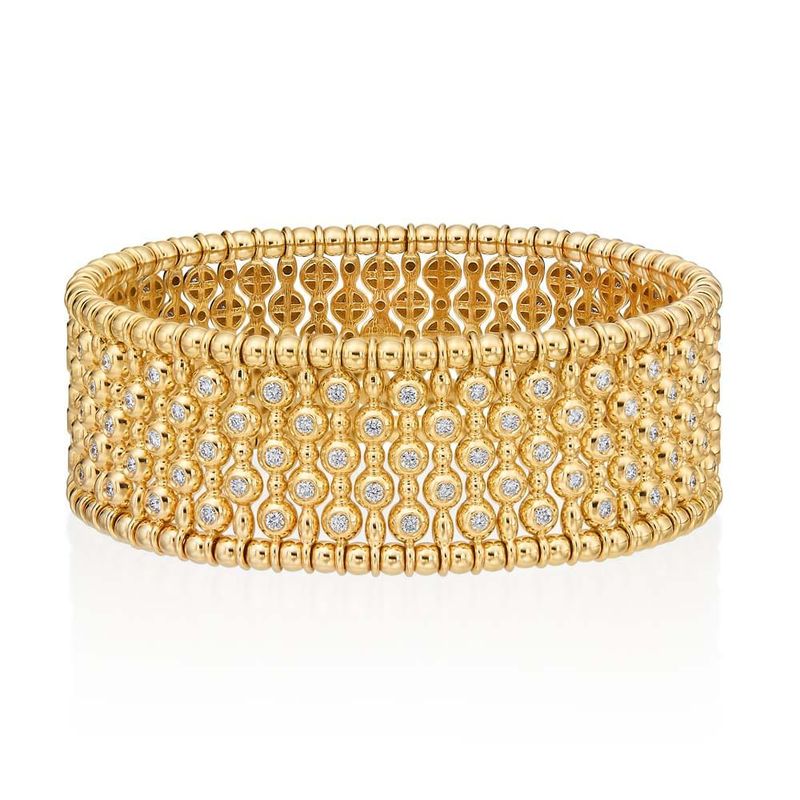 18K Yellow Gold Diamond Wide Stretch Bracelet