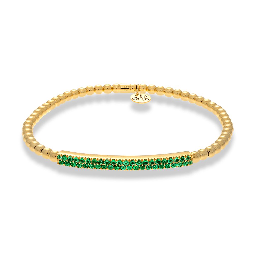 18K Yellow Gold Green Sapphire Bar Stretch Bracelet