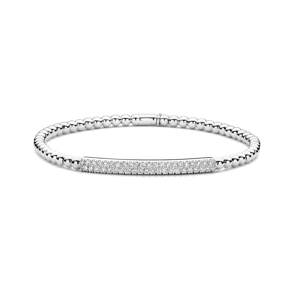 18K White Gold Diamond Pave Bar Stretch Bracelet