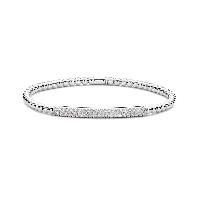 18K White Gold Diamond Pave Bar Stretch Bracelet