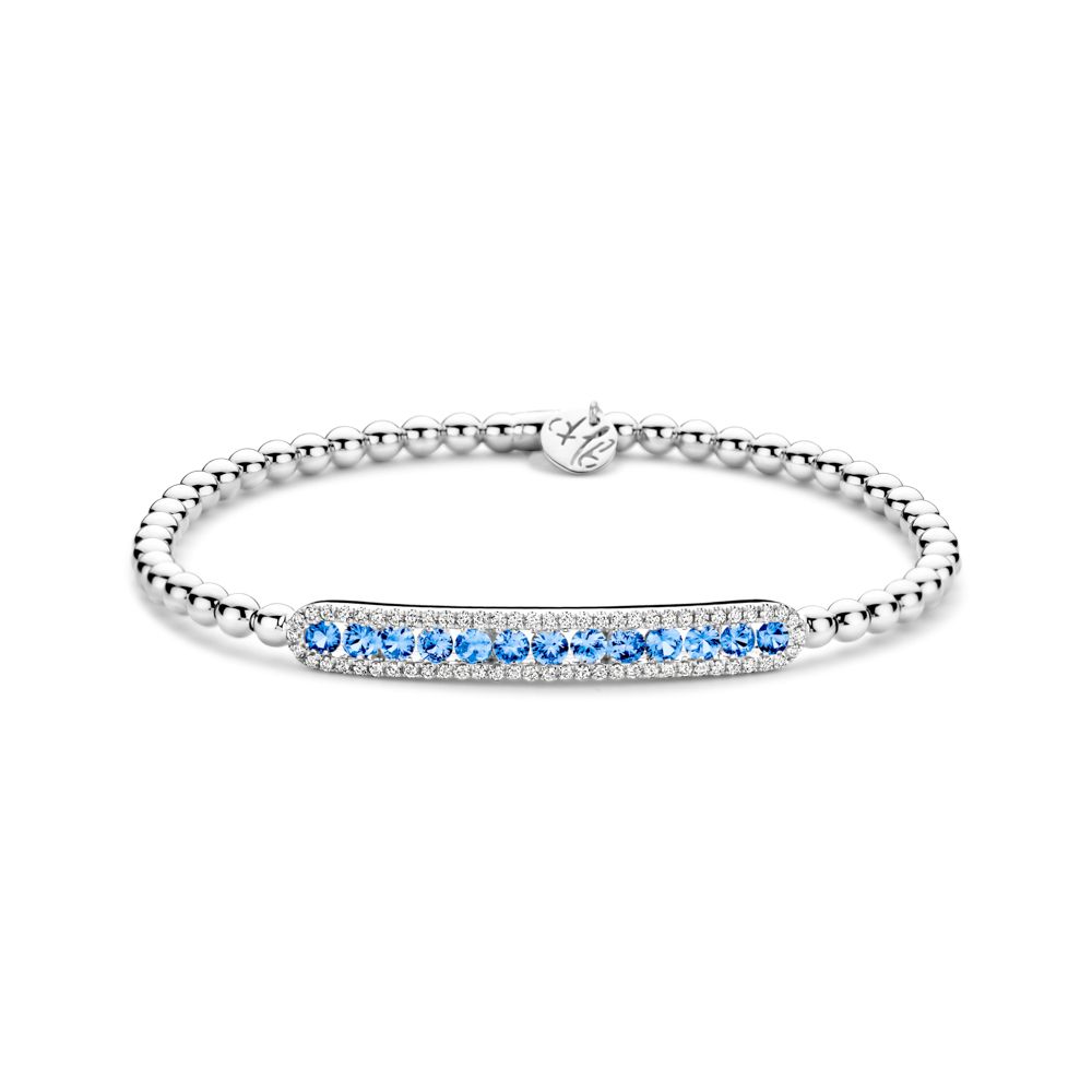 18K Yellow Gold Sapphire and Diamond Pave Bar Stretch Bracelet