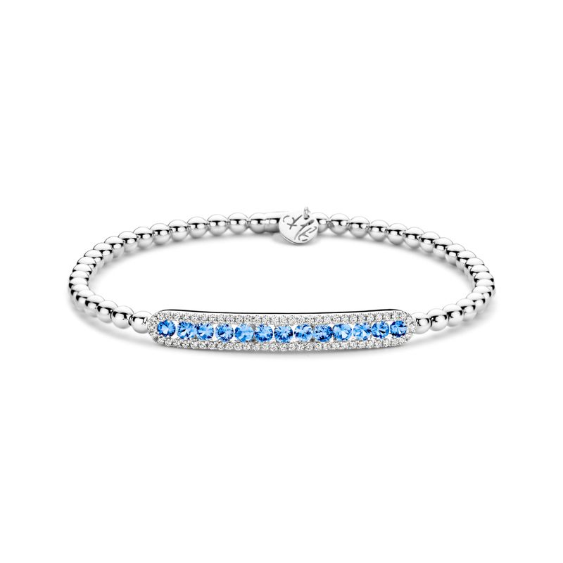 18K Yellow Gold Sapphire and Diamond Pave Bar Stretch Bracelet