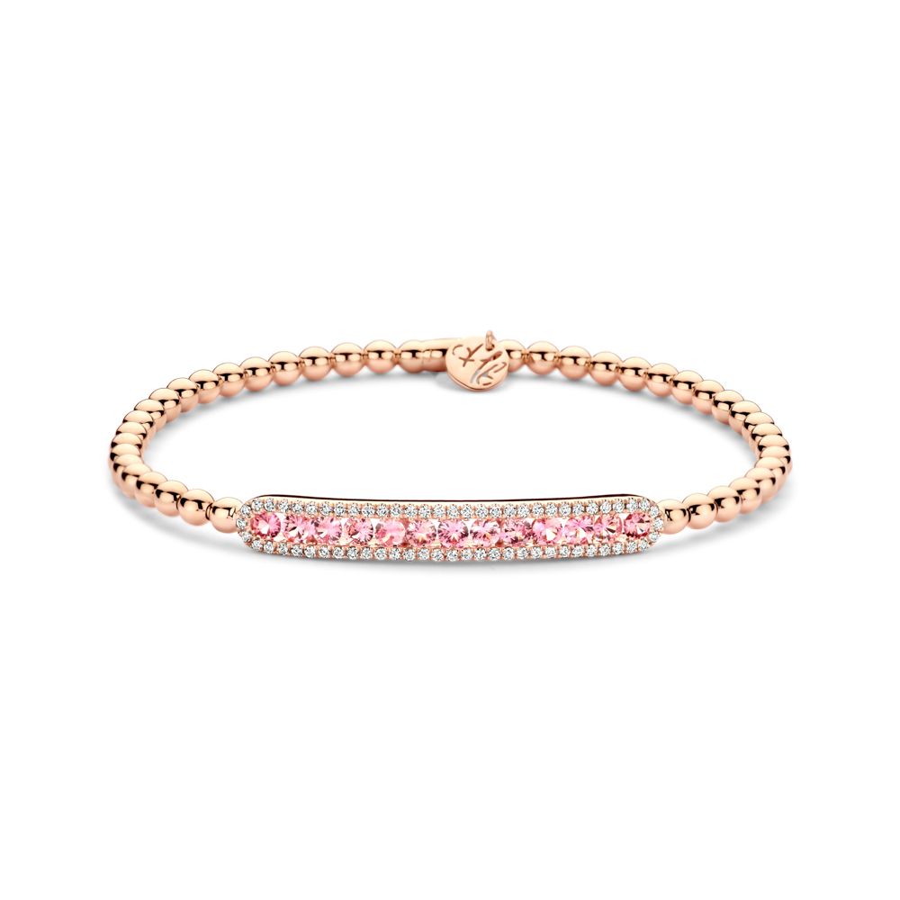 18K Rose Gold Pink Sapphire &amp; Diamond in Bar Stretch Bracelet