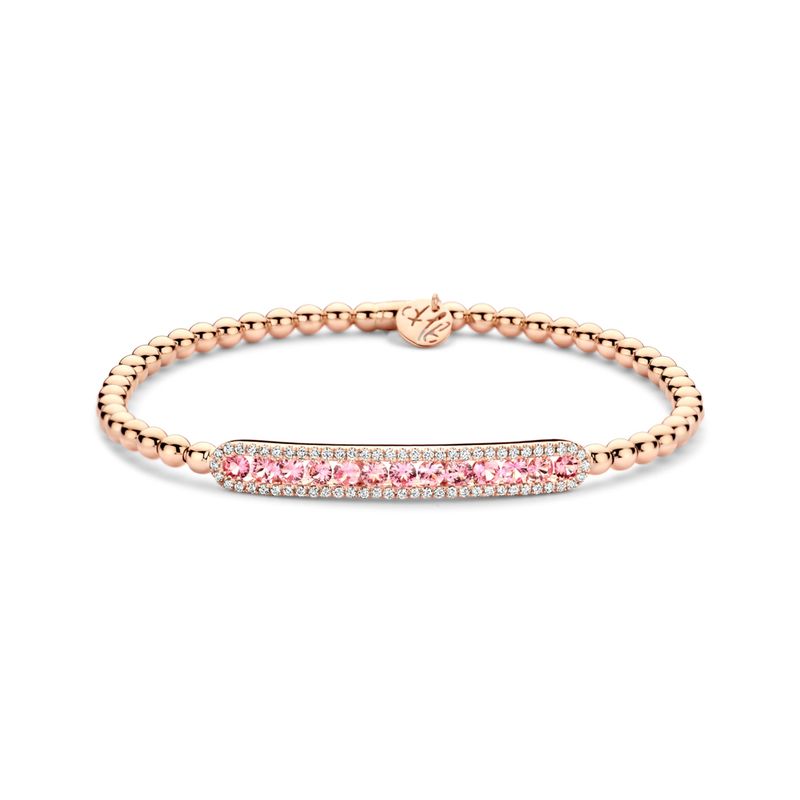 18K Rose Gold Pink Sapphire &amp; Diamond in Bar Stretch Bracelet