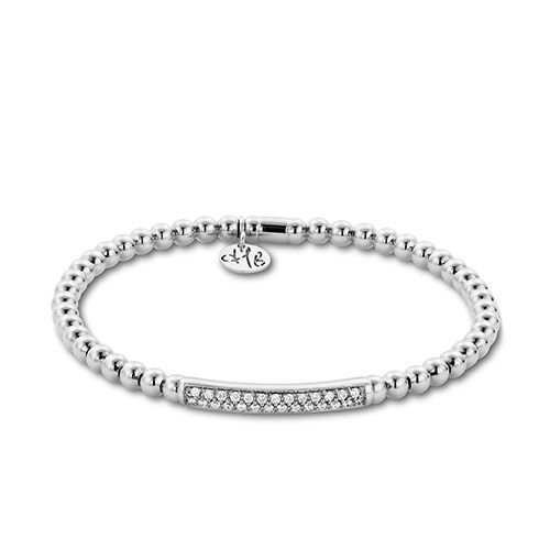 18K White Gold Diamond Pave Bar Stretch Bracelet
