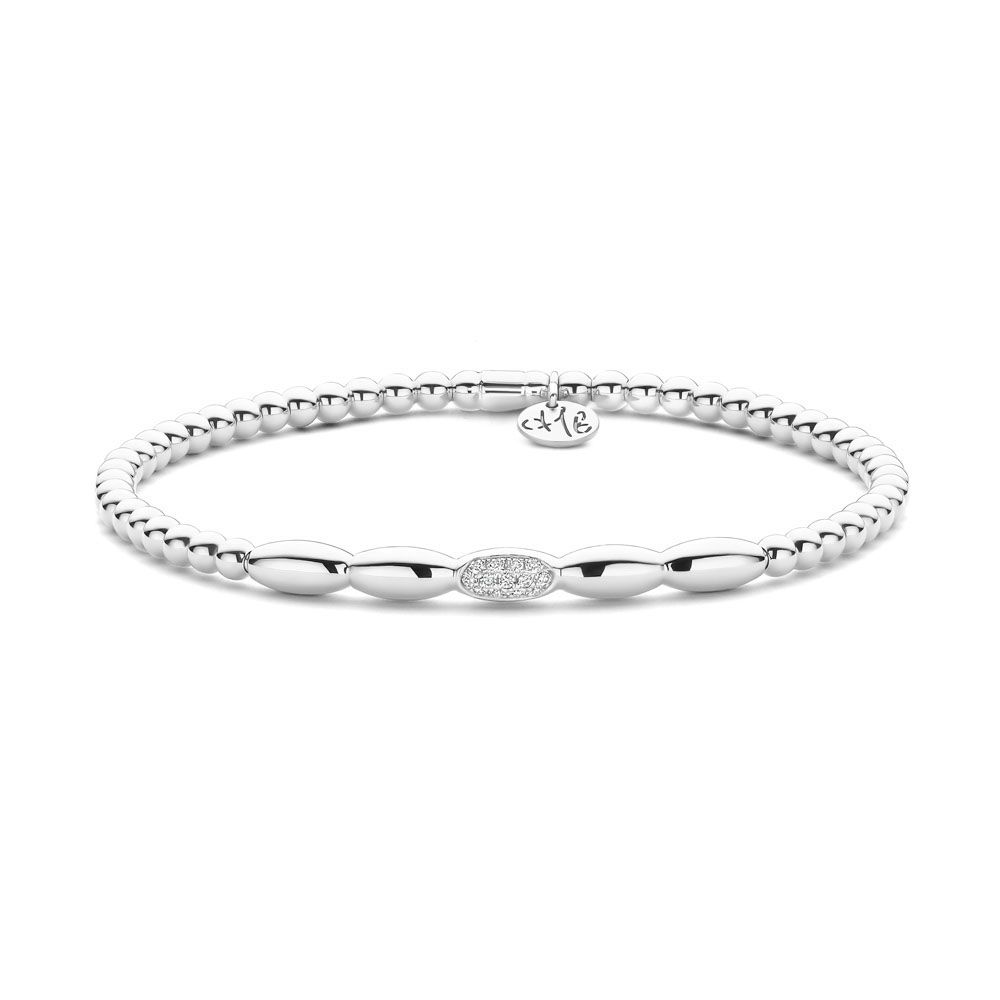 18K White Gold Diamond Pave Oval Stretch Bracelet