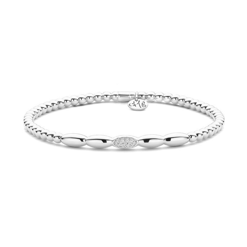 18K White Gold Diamond Pave Oval Stretch Bracelet