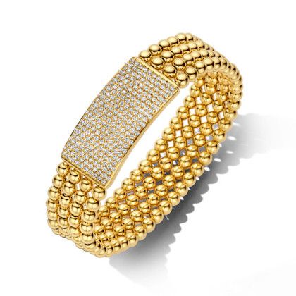 18K Yellow Gold Pave Diamond Bar 4 Row Stretch Bracelet