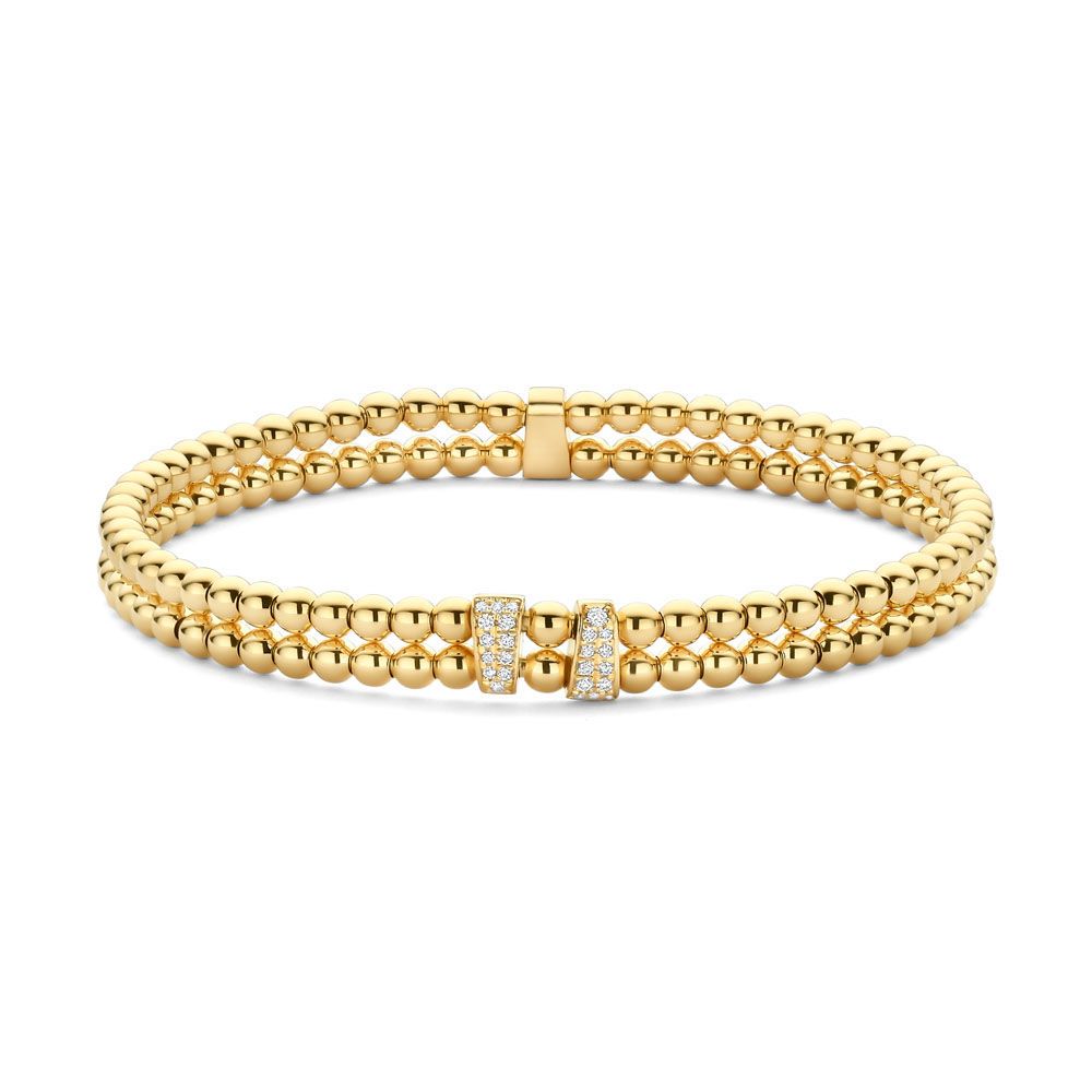 18K Yellow Gold 2 Row with Diamond Accent Stretch Bracelet