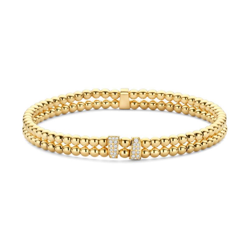 18K Yellow Gold 2 Row with Diamond Accent Stretch Bracelet