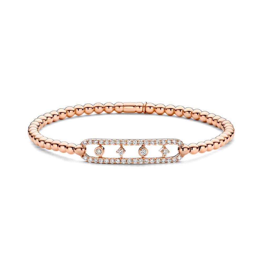 18K Rose Gold Bar with 4 Diamond Station Stretch Bracelet