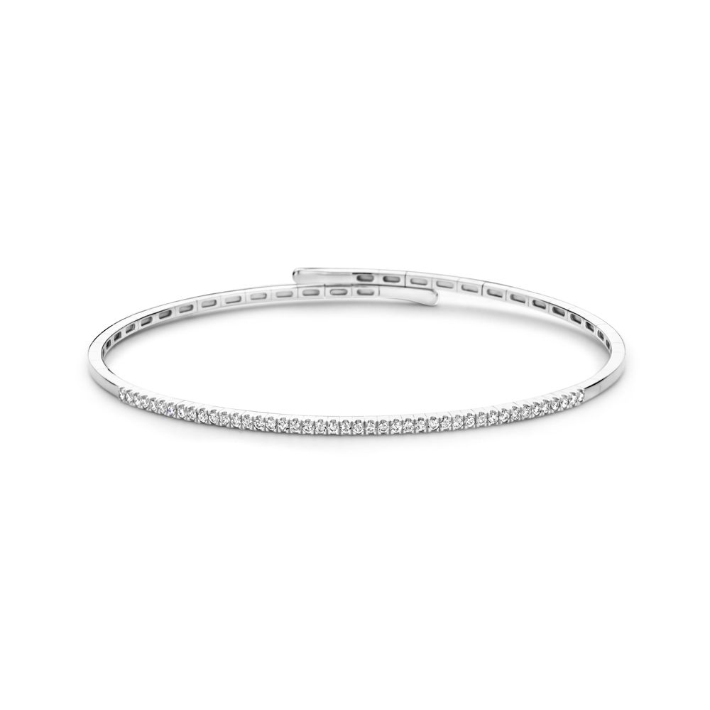 18K White Gold Diamond Pave Bar Open Back Flex Bracelet