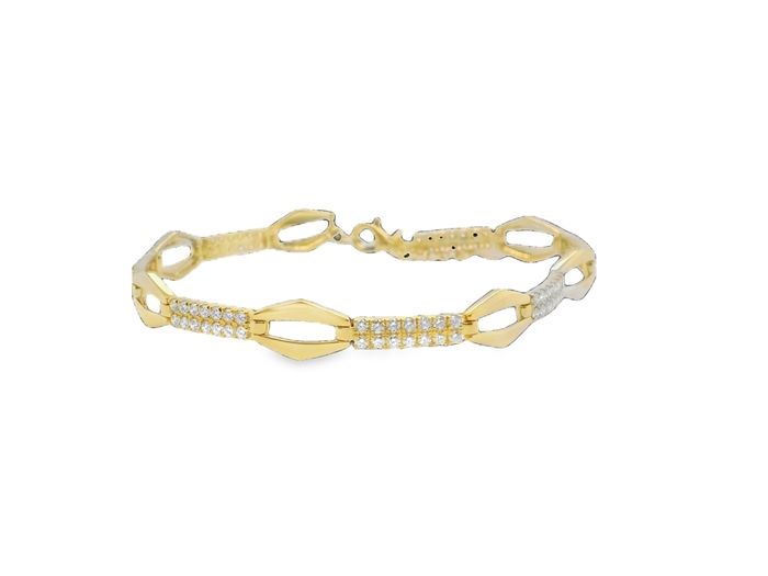 18K Yellow Gold 1.39ctw Diamond Alternating Link Bracelet