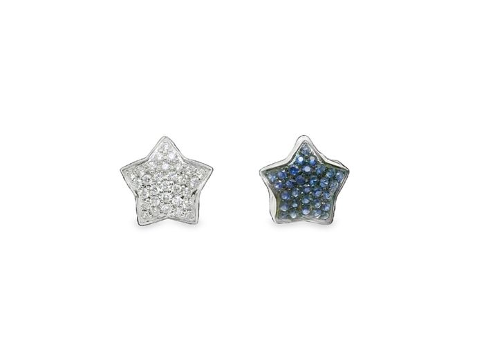18K Yellow Gold .52ctw Diamond .64ctw Blue Sapphire Star Huggies