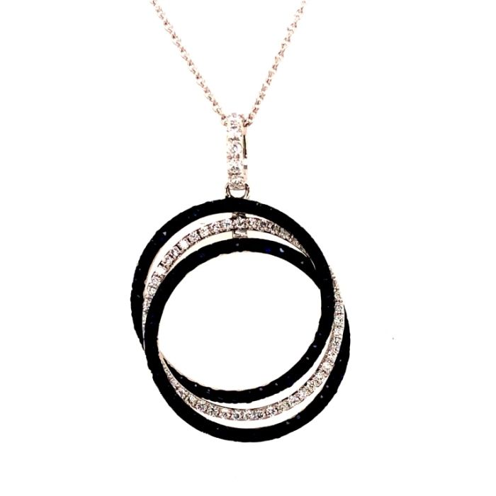 18K White Gold .23ctw Diamond/.76 Blue Sapphire Double Circle Necklace