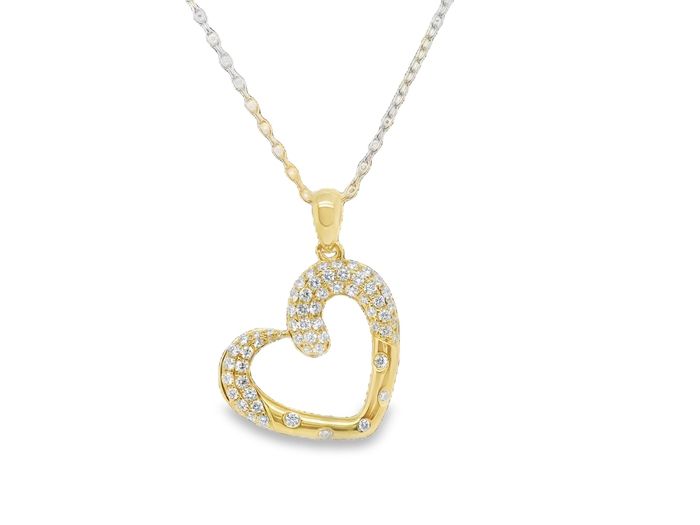 18K Yellow Gold .54ctw Diamond Pave Heart Necklace
